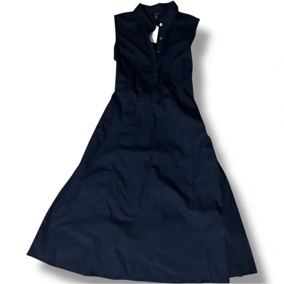 Banana Republic New W/ Tags Dark Blue Button Down Collared Tie Waist Midi Dress - Picture 8 of 16